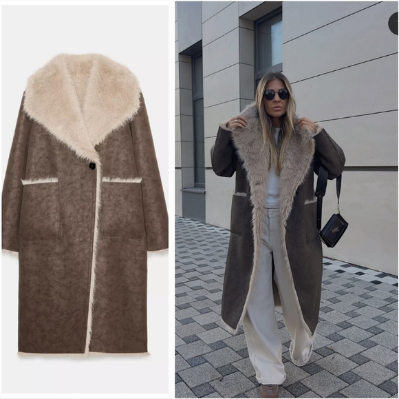 Jackets & Blazers - Zara Reversible Faux Fur Double Faced Coat